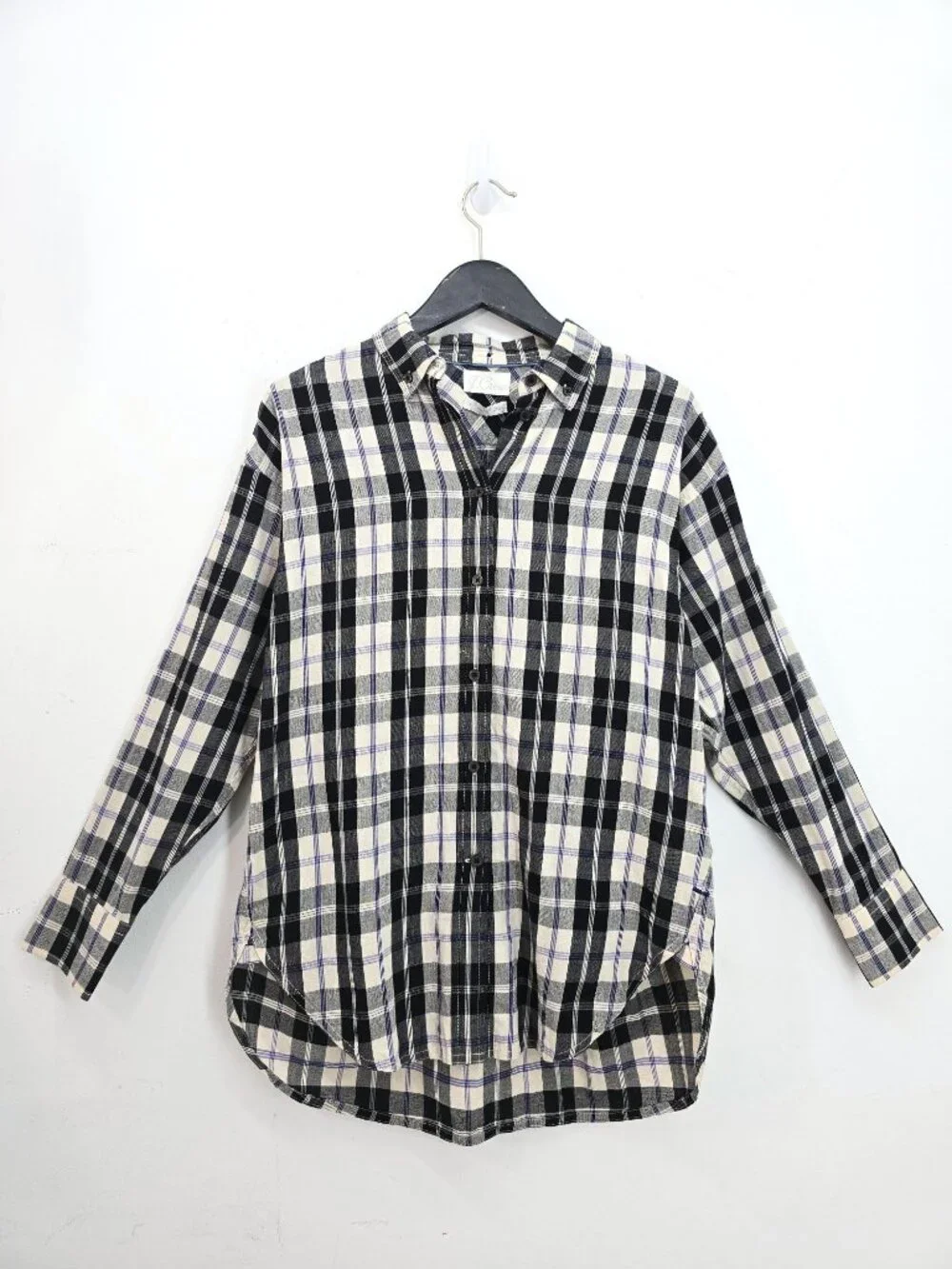 NWT J Crew Black White Plaif Relaxed Fit Button Front Long Sleeve Shirt Women 4